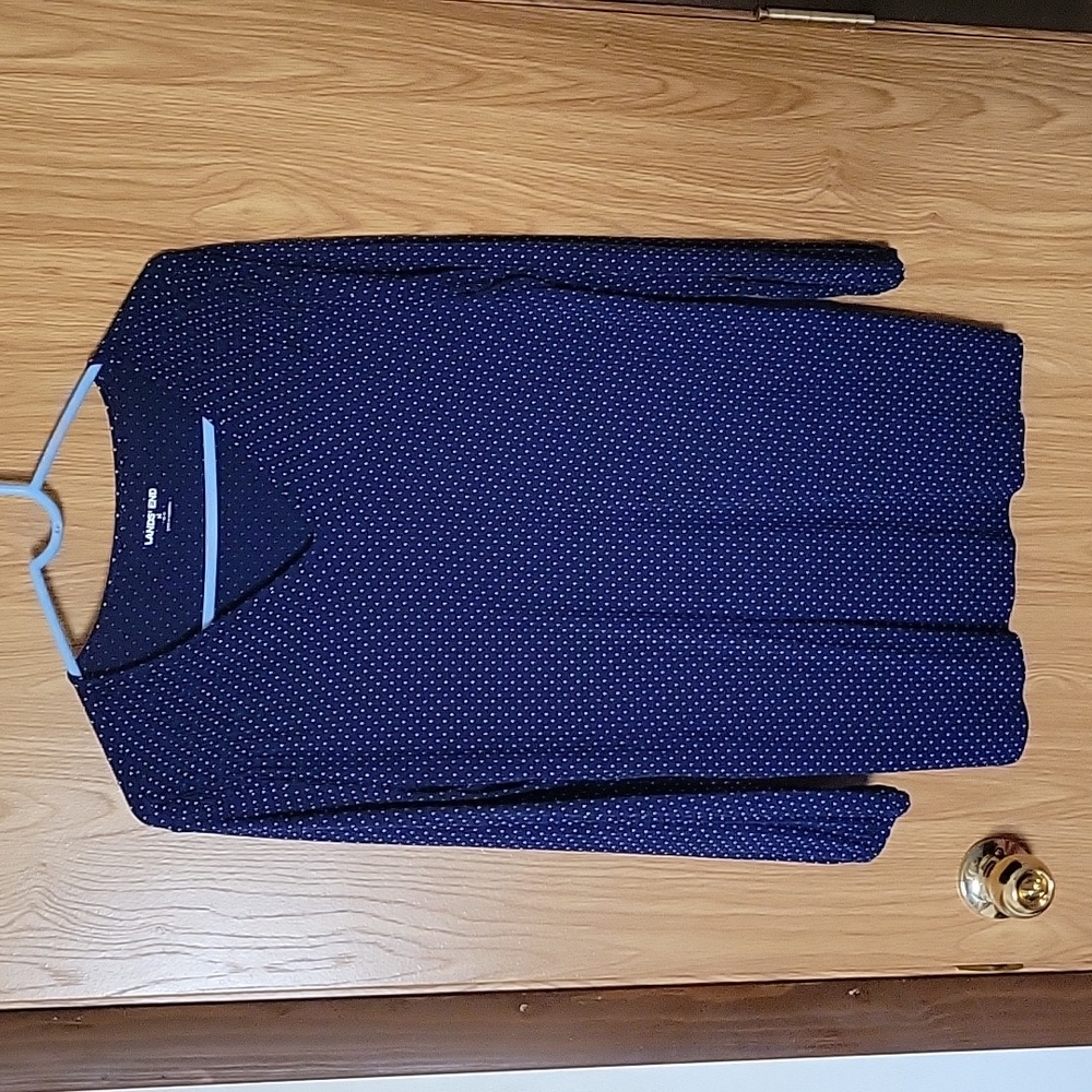 Lands End Blue and White Polka Dot Top Size M